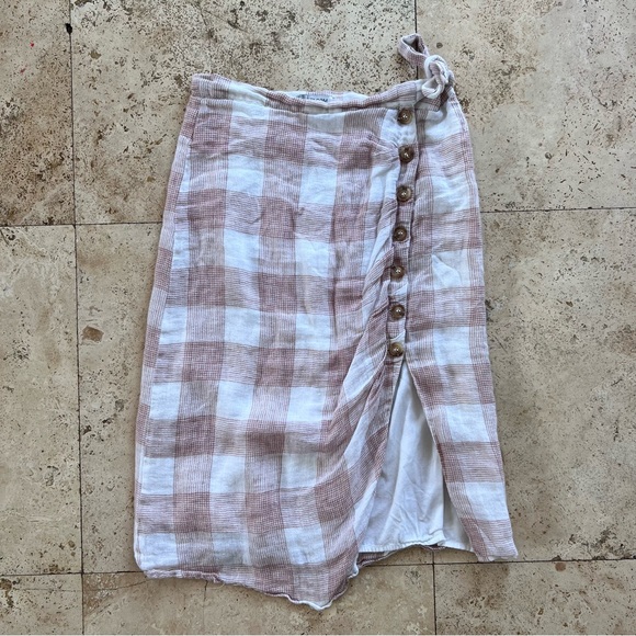 Anthro Heartloom Bently Red Pink Gingham Plaid High Waist Skirt Tie Coverup S - Picture 4 of 8